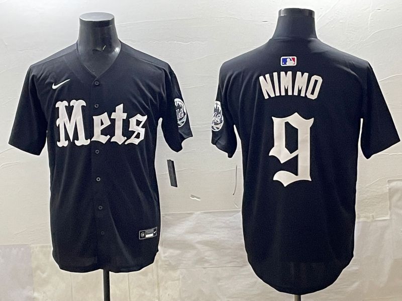 Men 2025 New York Mets #9 Nimmo Black Five generations Joint Name Nike MLB Jersey style 1->new york mets->MLB Jersey